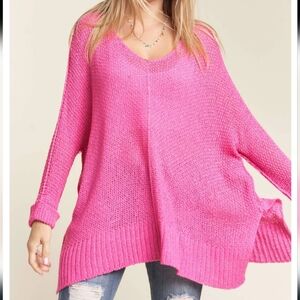 Hot Pink Loose Knit Sweater by Adora size 2X/3X